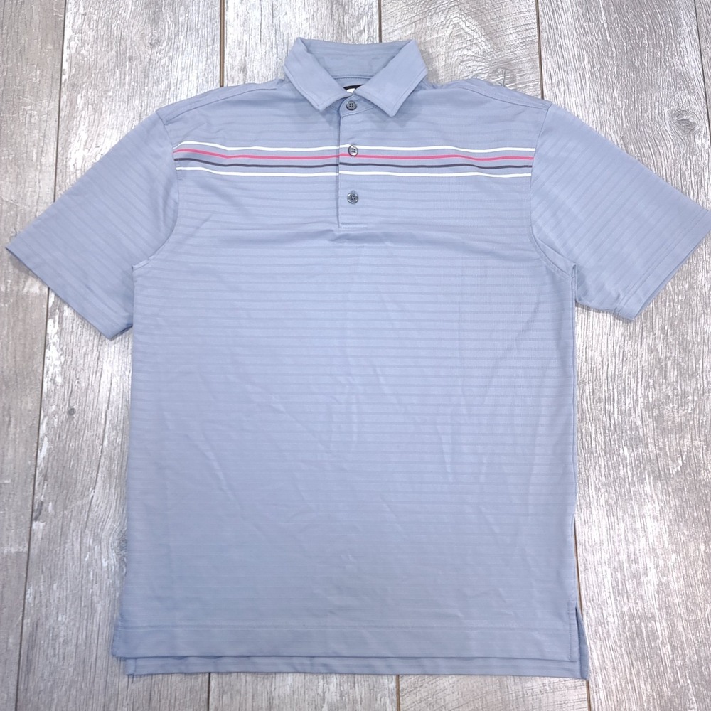 Footjoy Shirt Mens Medium Gray Golf Polo Striped Performance Short Sleeve Top